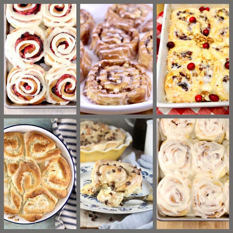 Collage of sweet rolls and cinnamon rolls.