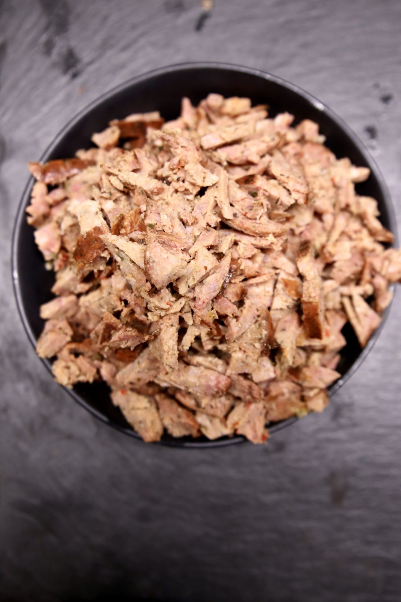 bowl of chopped smoked sausage