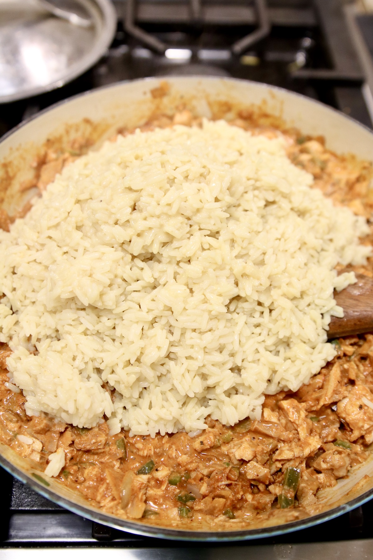 rice added to chicken mixture