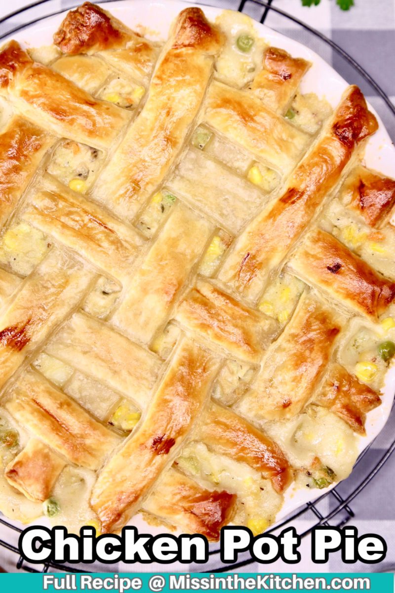 chicken pot pie -close up - text overlay