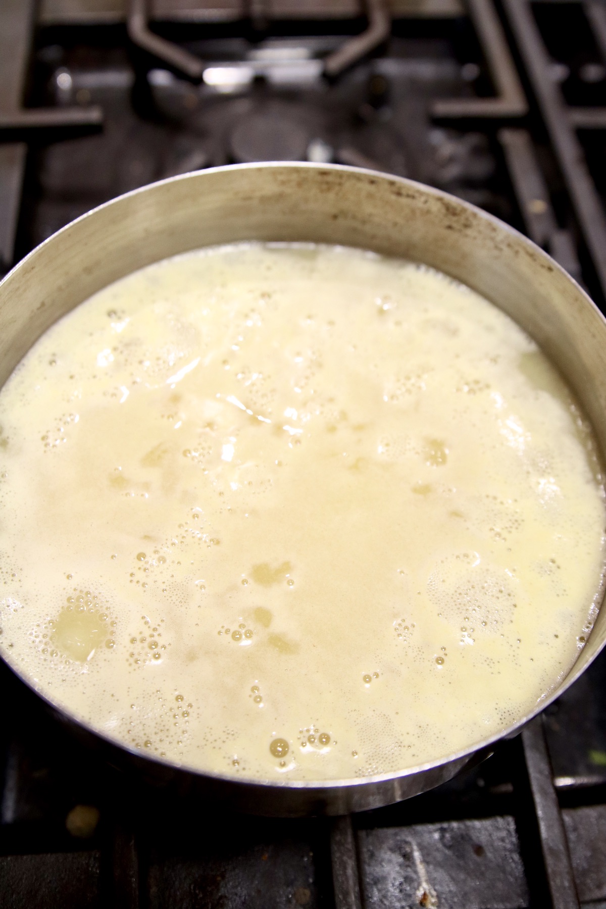 cooking rice in a pan