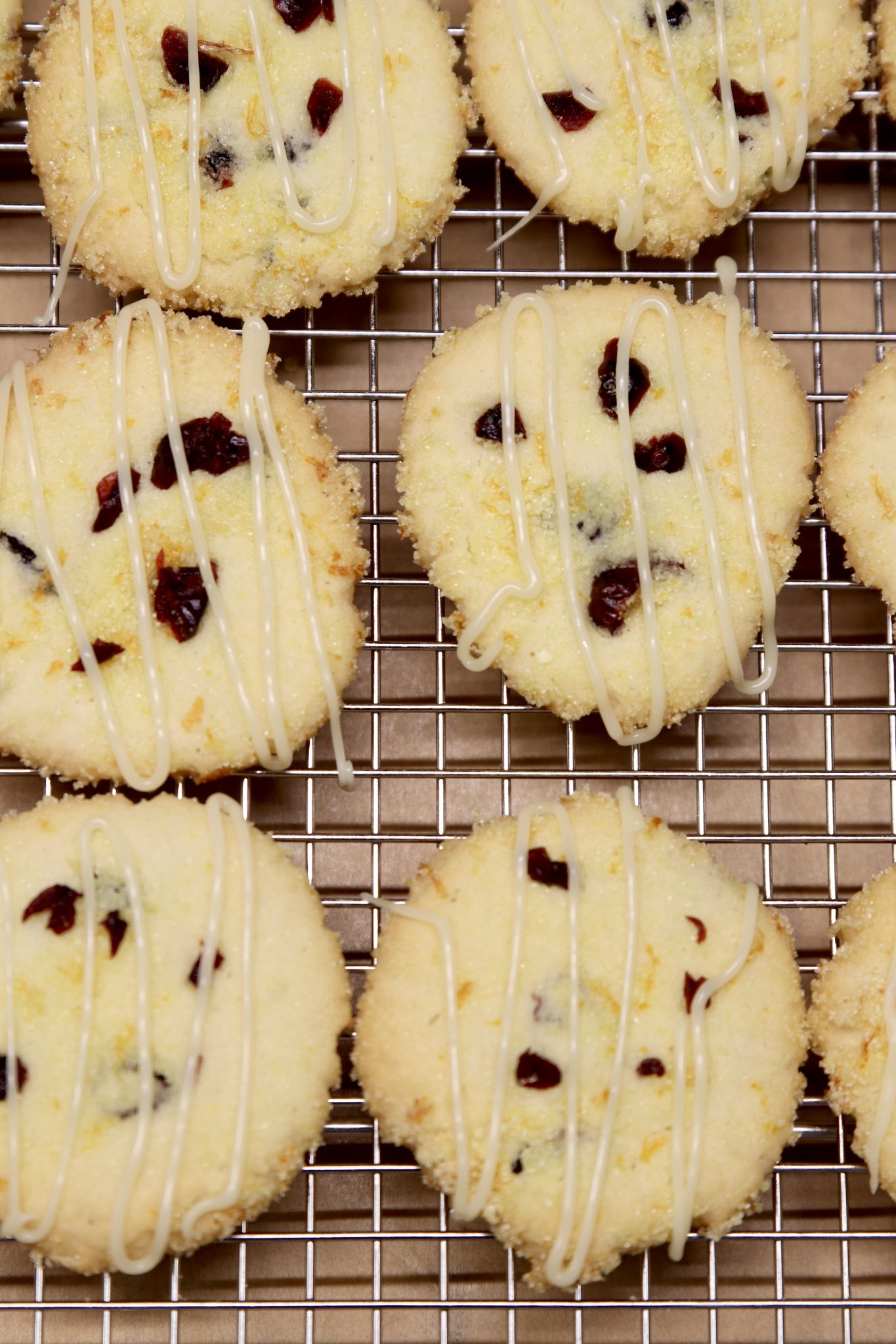 cranberry cookies on a wire rack