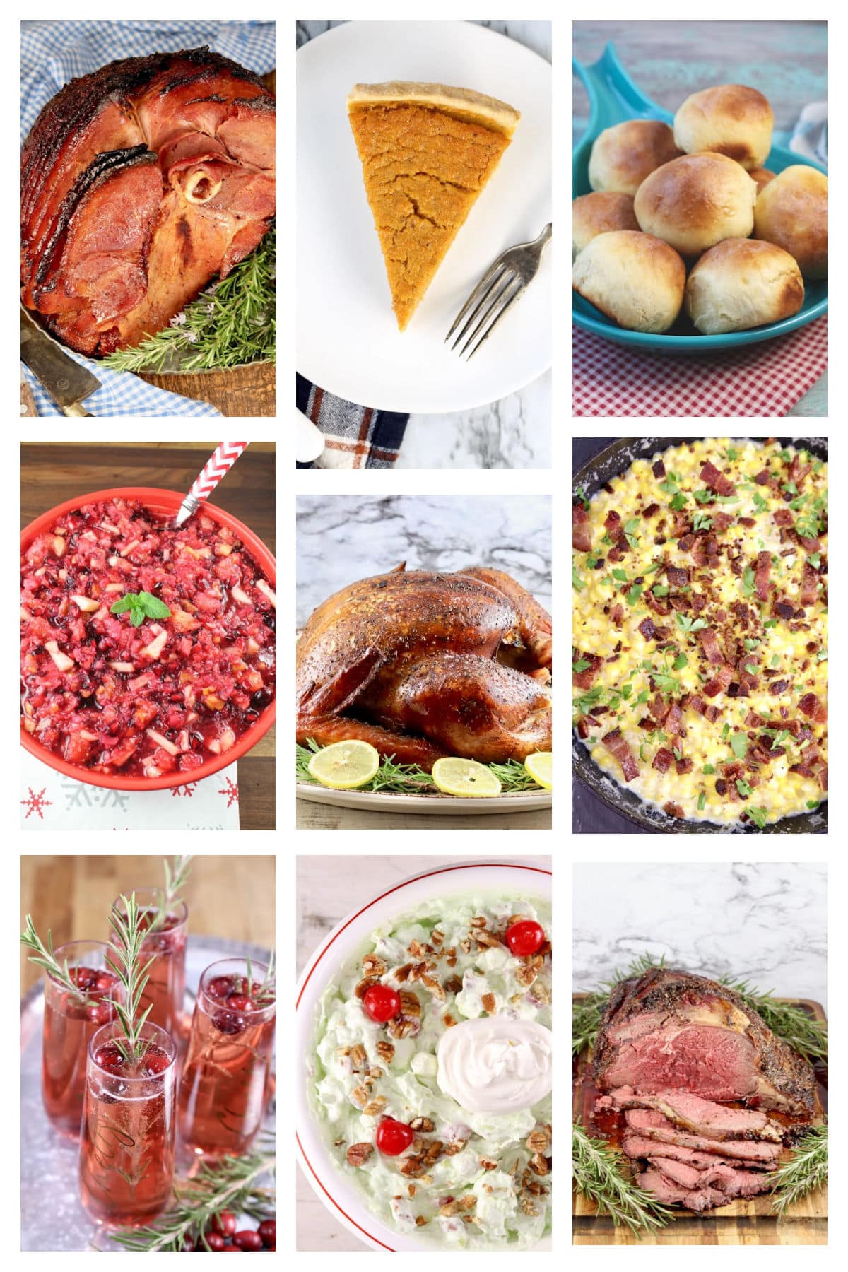 Thanksgiving dinner menu. Collage of Thanksgiving recipes.