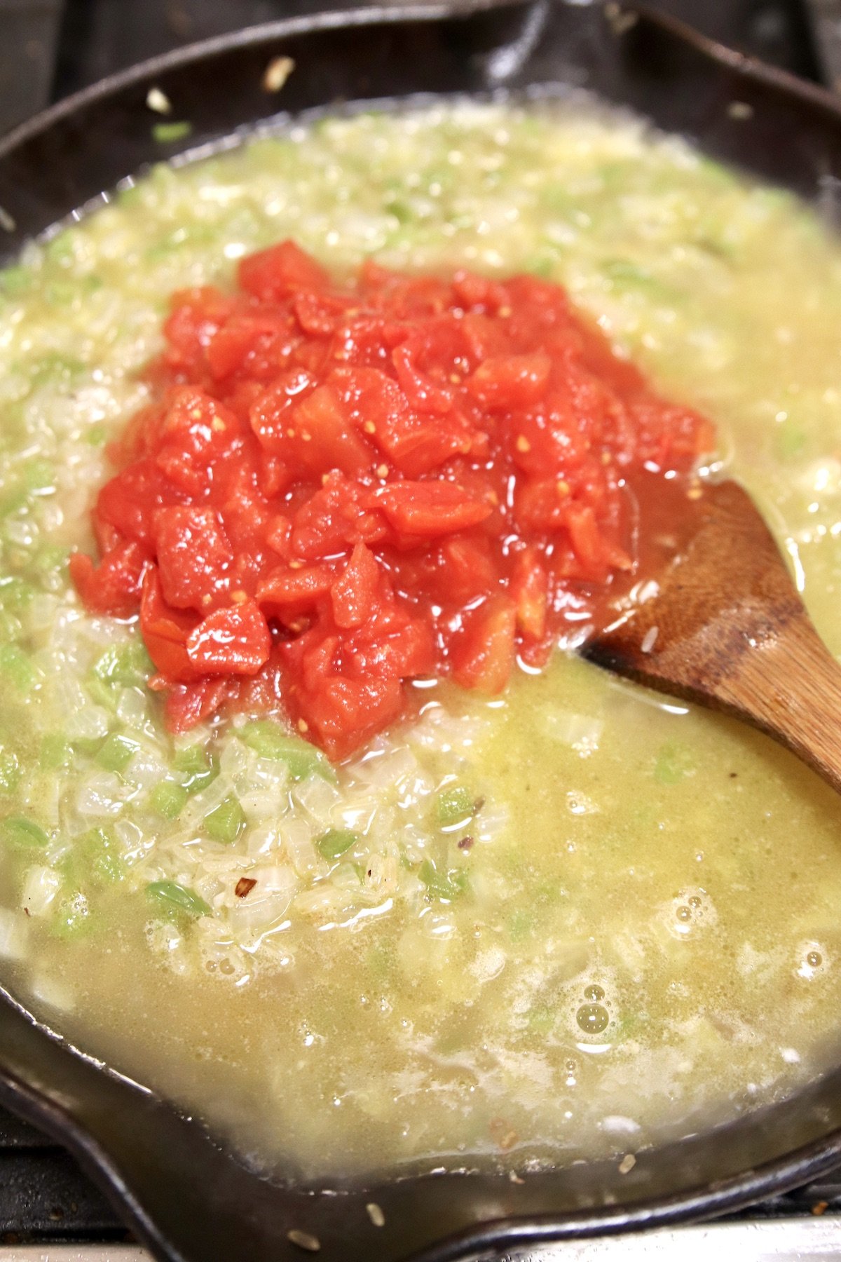 rice skillet with chicken broth and diced tomatoes