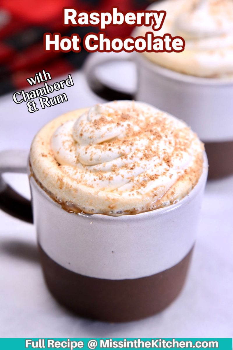 Raspberry Hot Chocolate in 2 mugs - text overlay