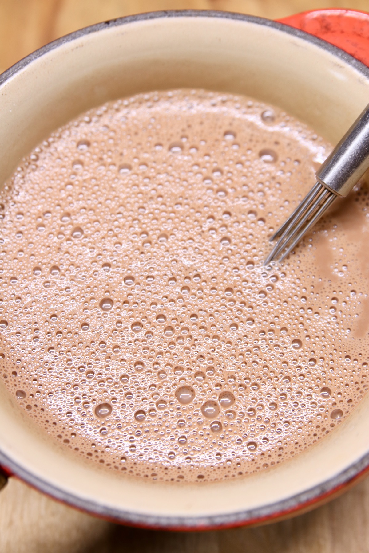 hot chocolate in a saucepan before heating