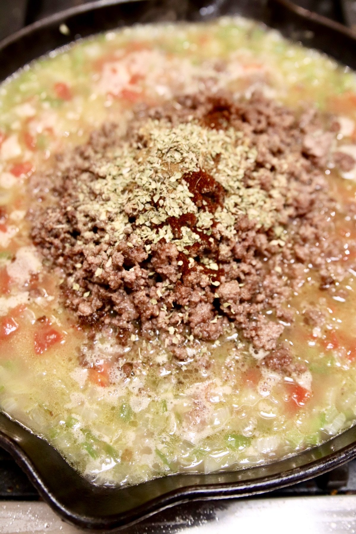 rice skillet with ground beef and spices