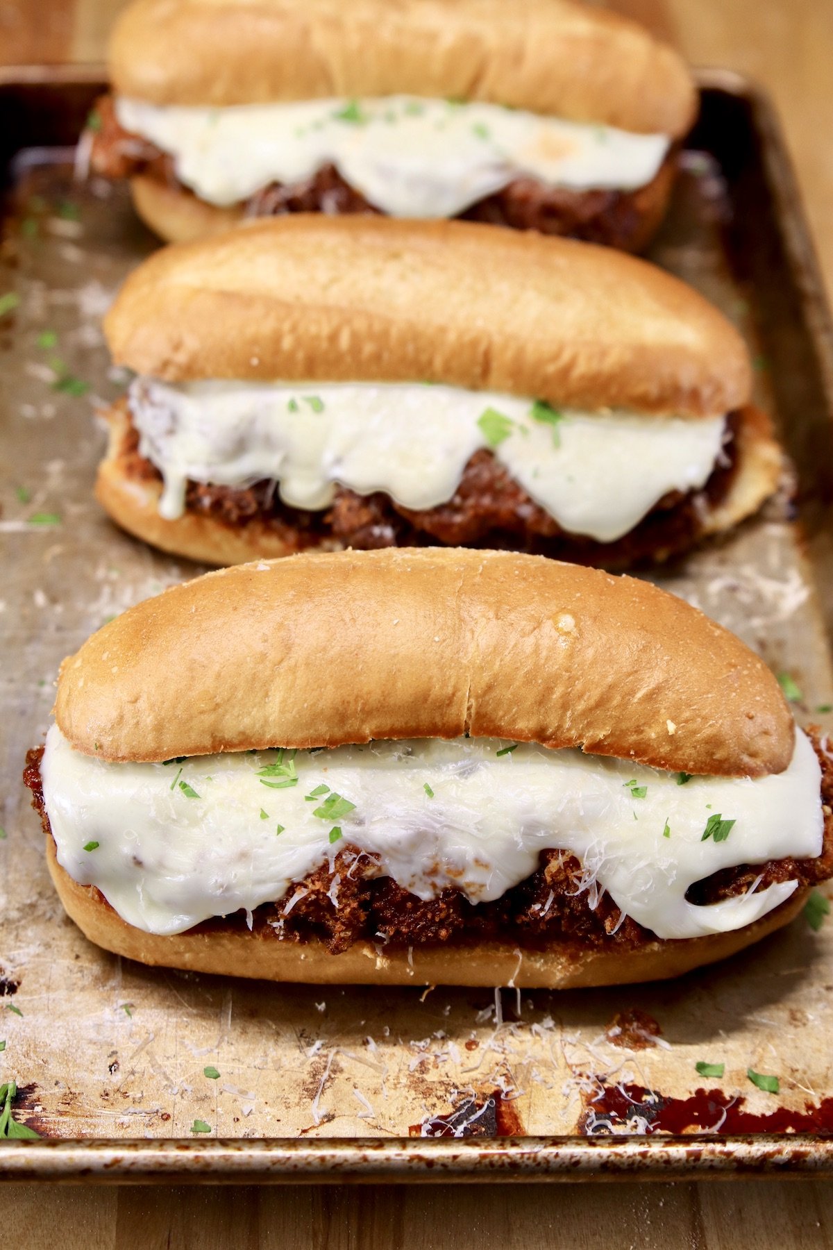 3 chicken parmesan sandwiches