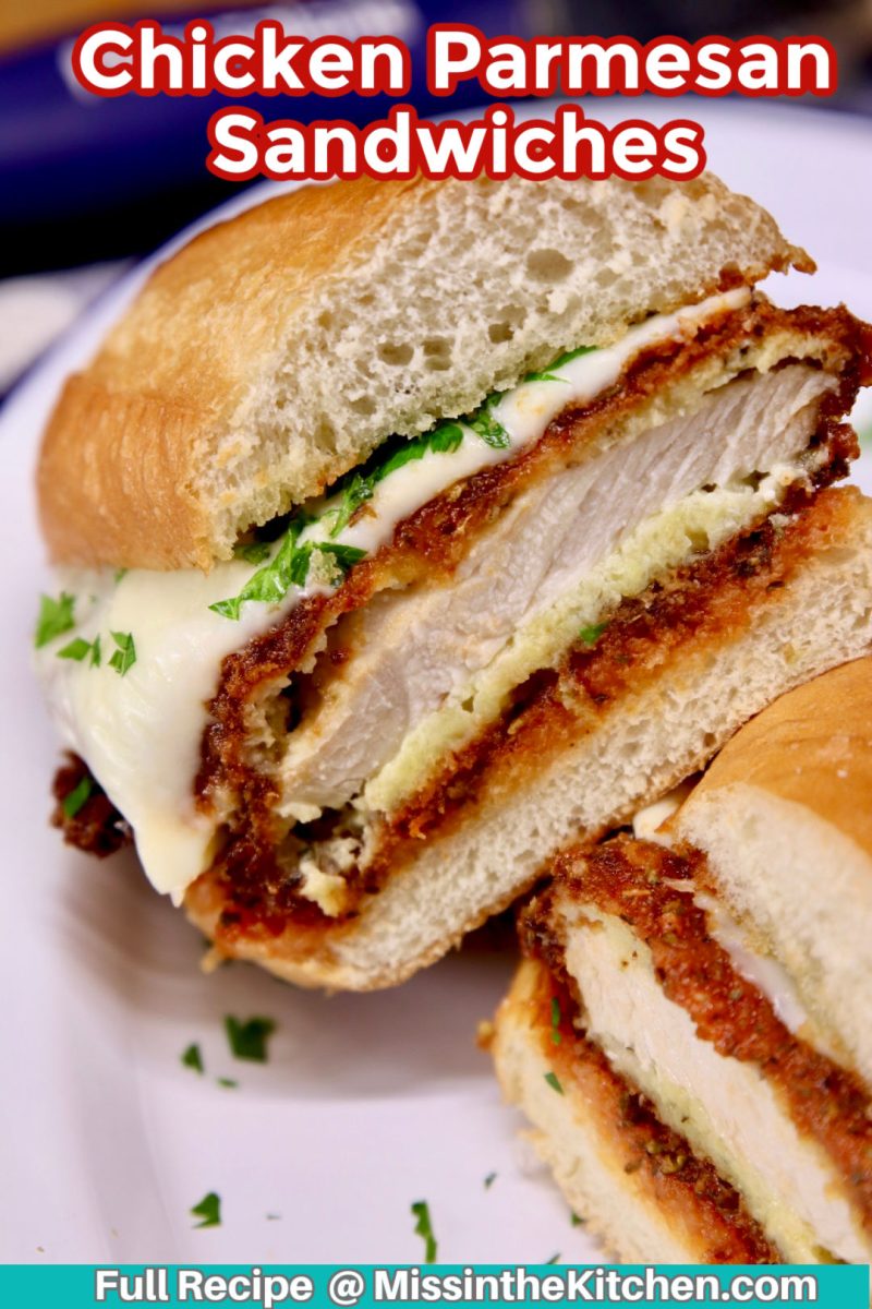 chicken parmesan sandwich - text overlay