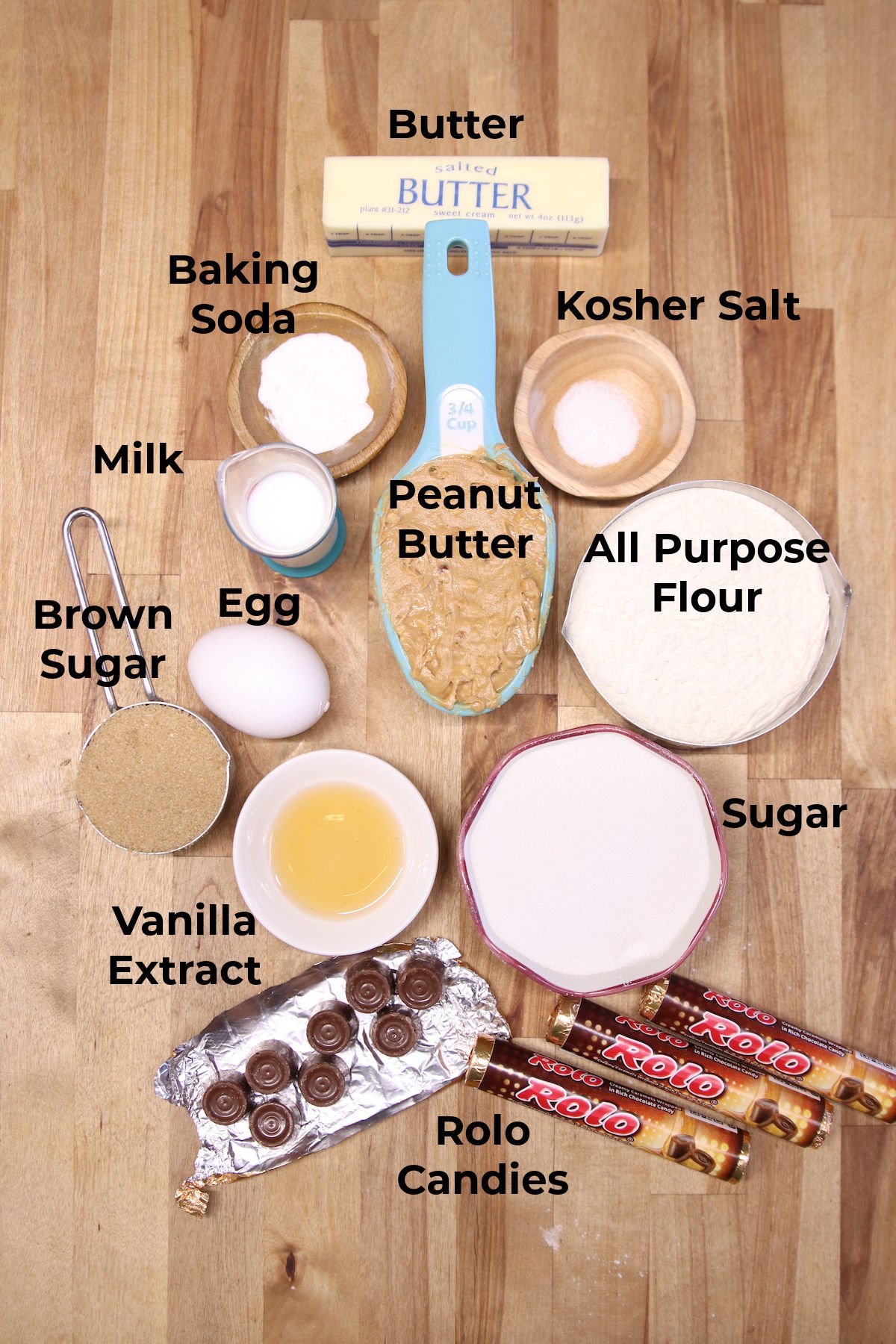 ingredients for Peanut Butter Rolo Cookies