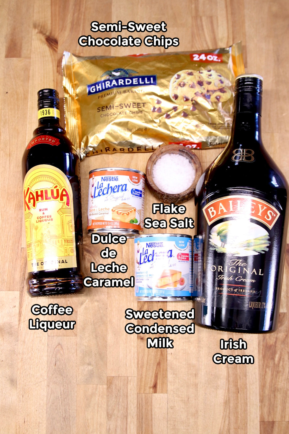 ingredients for salted caramel mudslide fudge