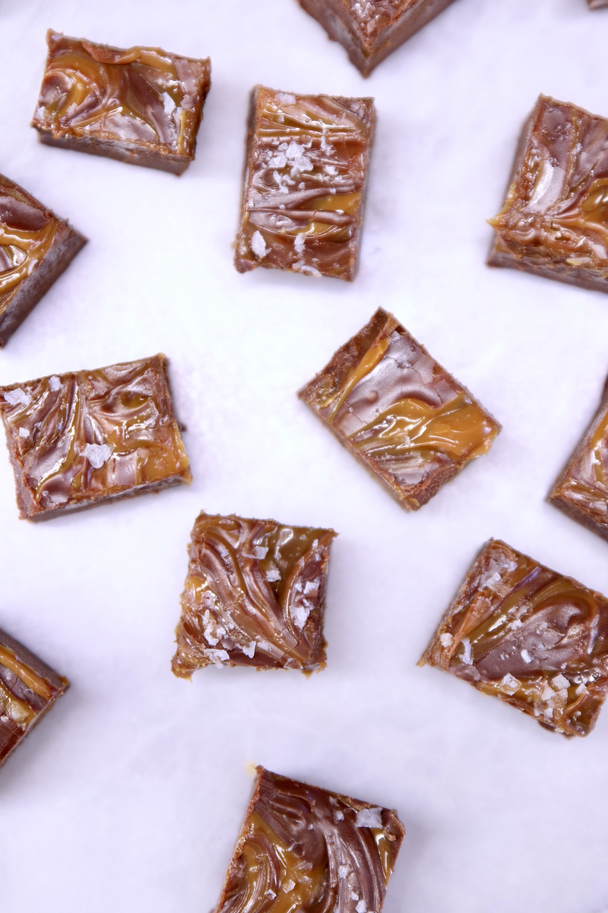 sliced fudge on a marble board