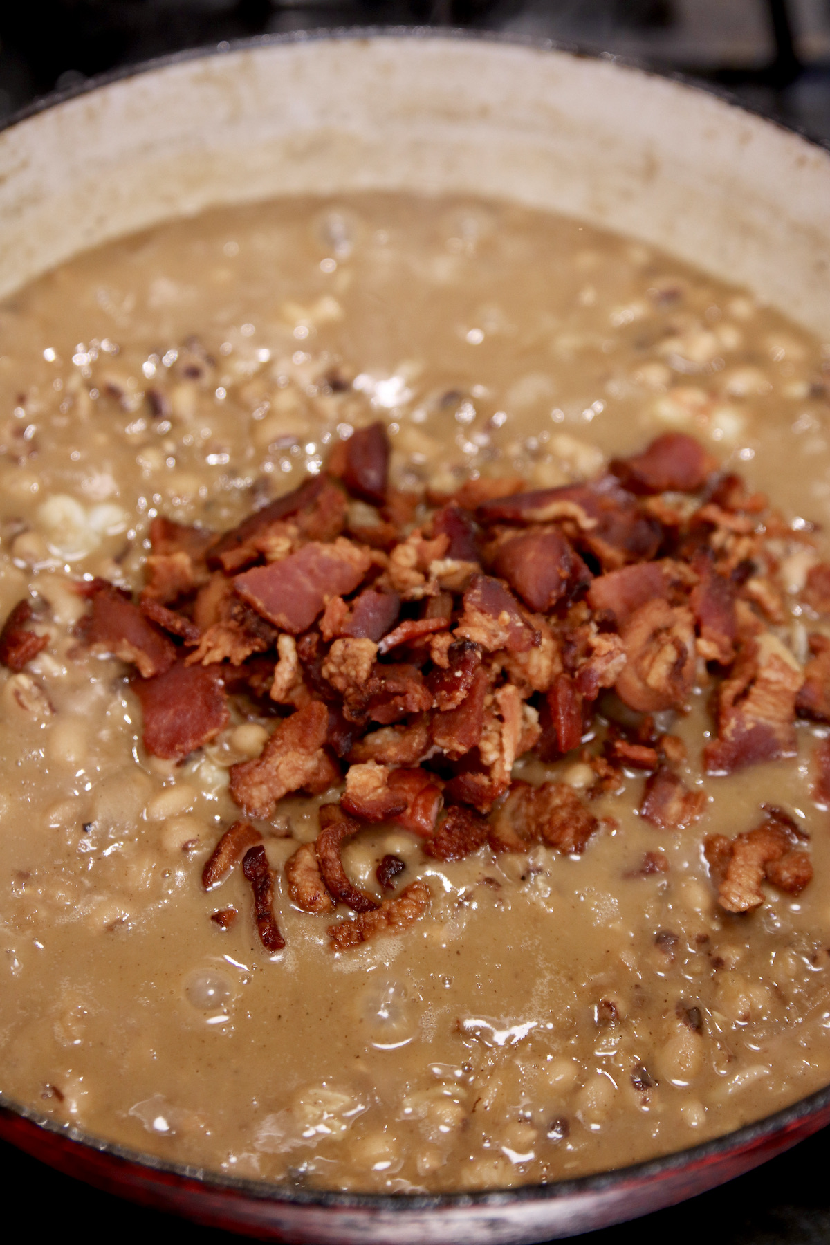 adding crispy bacon to black eyed peas