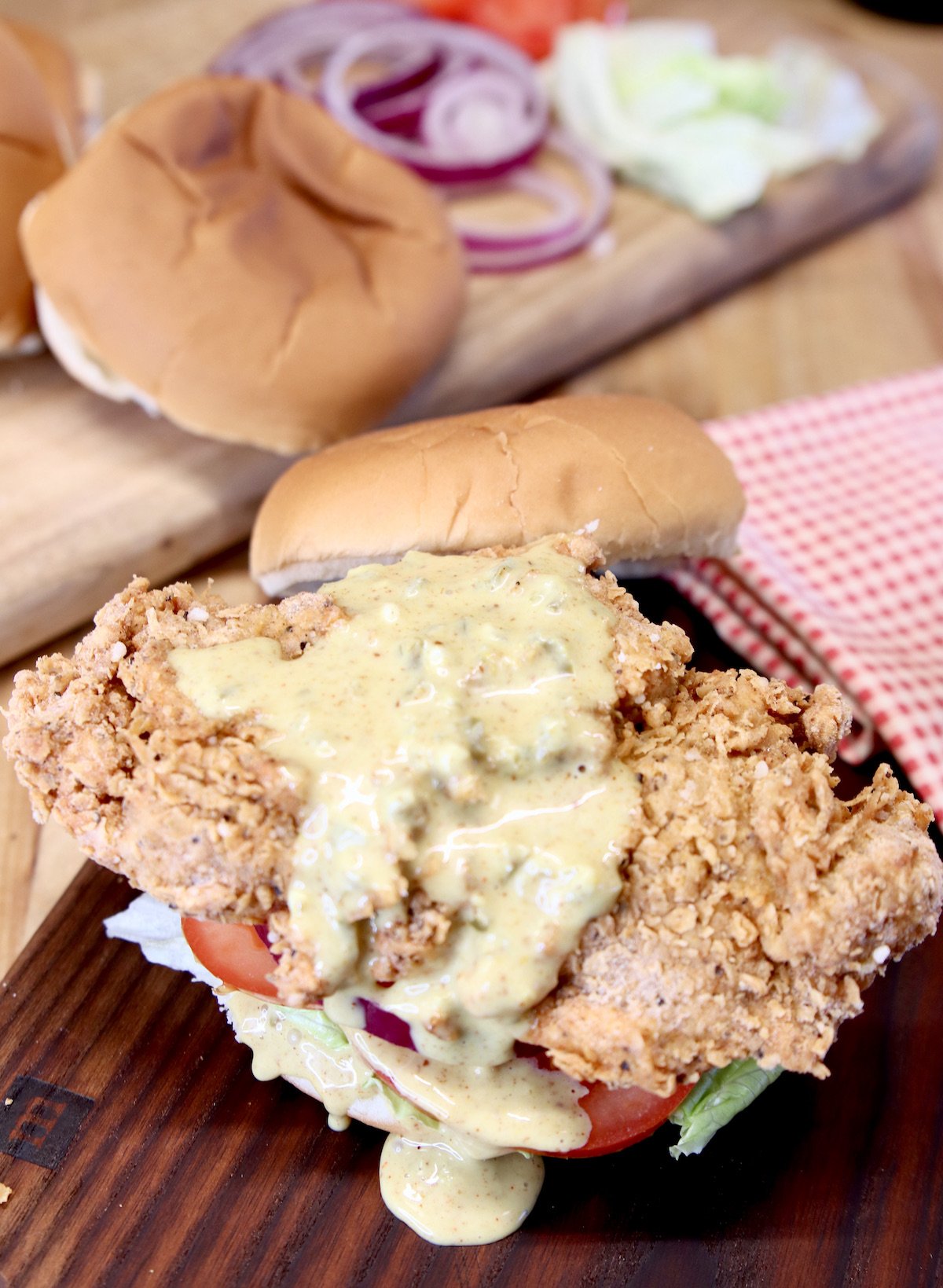 chicken sandwich with jalapeno honey mustard