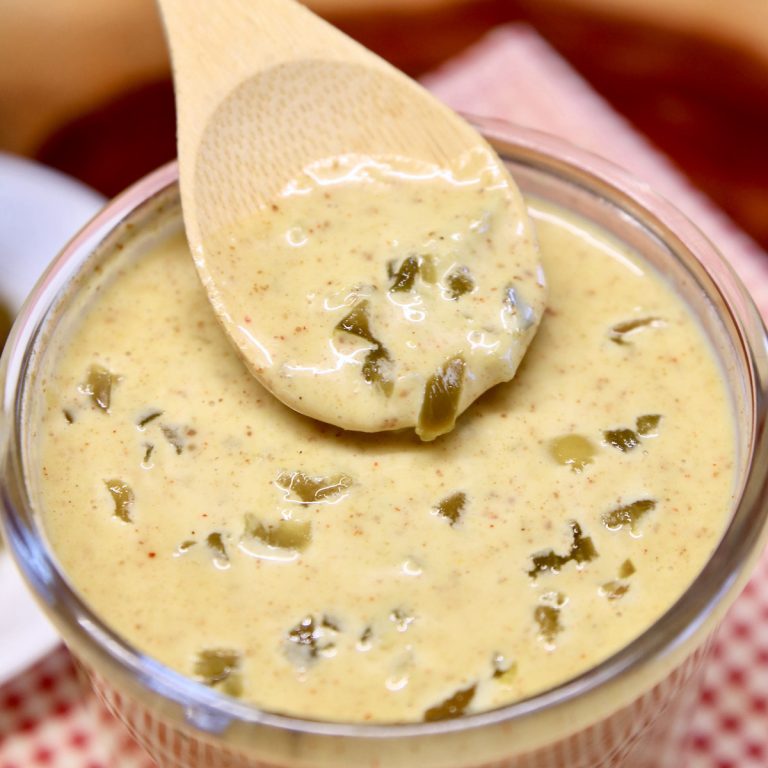 jalapeno honey mustard on a spoon