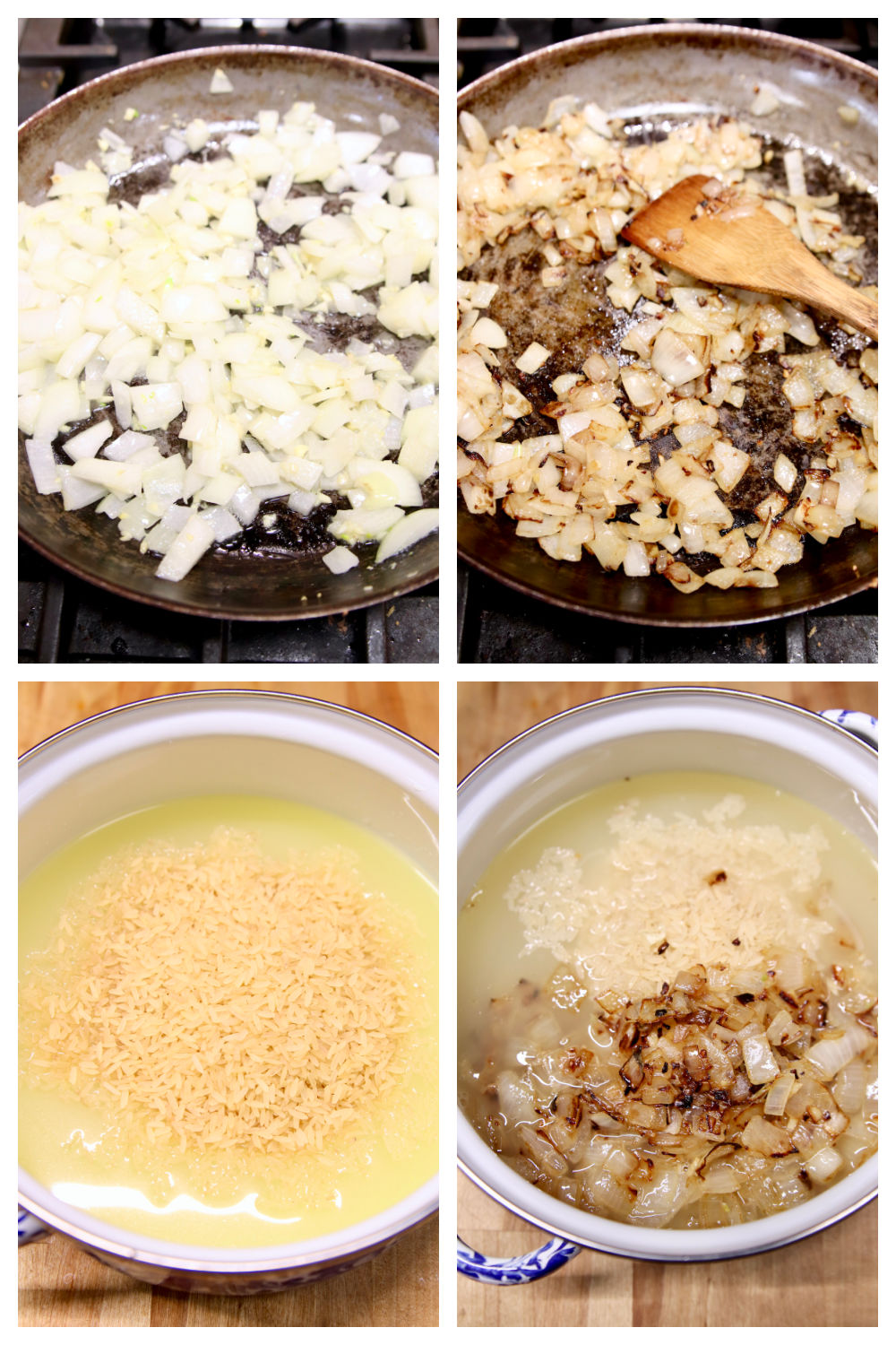 sauteing onions, making rice pilaf