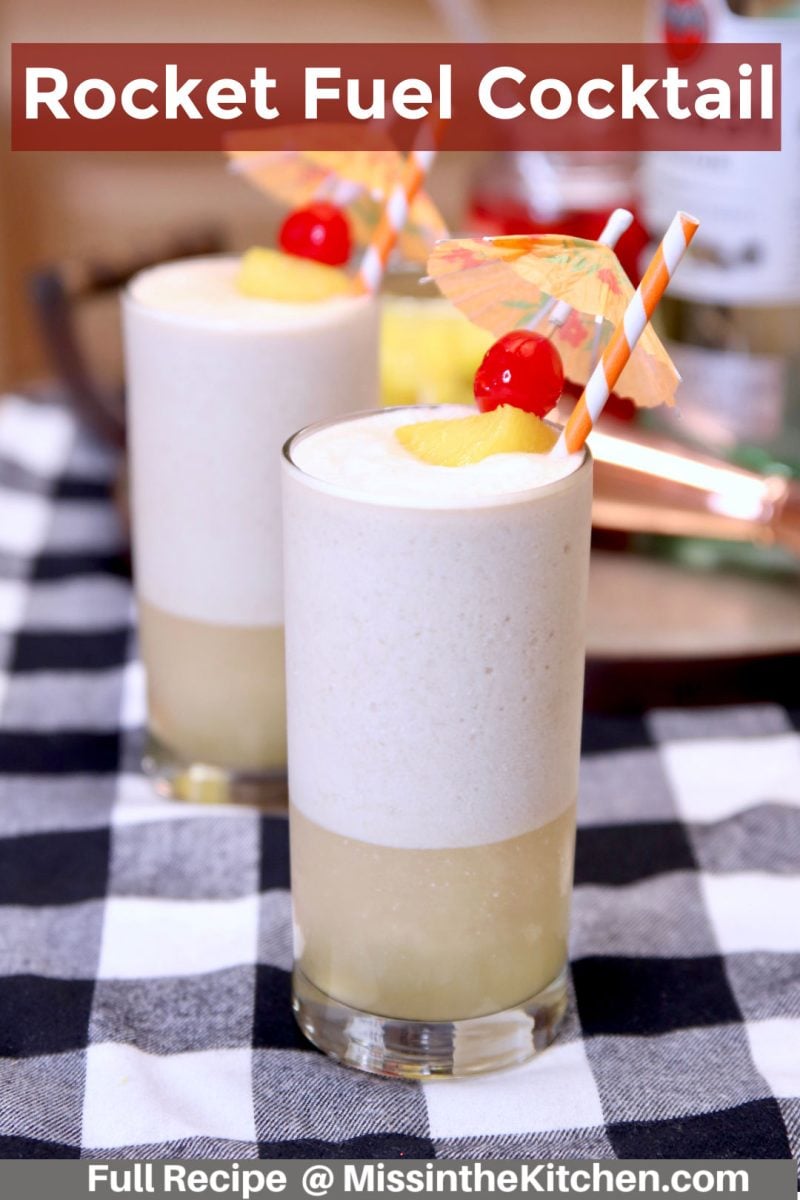 rocket fuel cocktails in collins glasses.