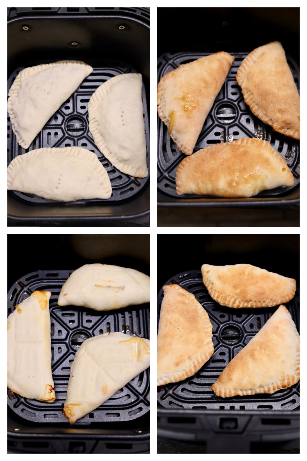 collage making calzones in air fryer basket