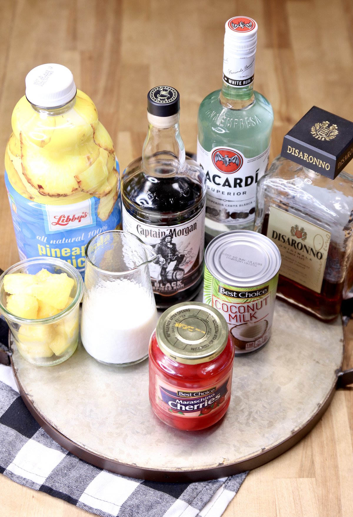ingredients for rocket fuel cocktail on a tray.