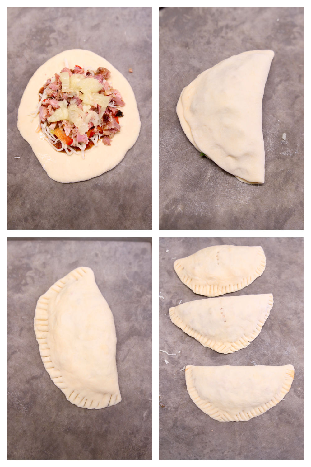 making individual calzones collage