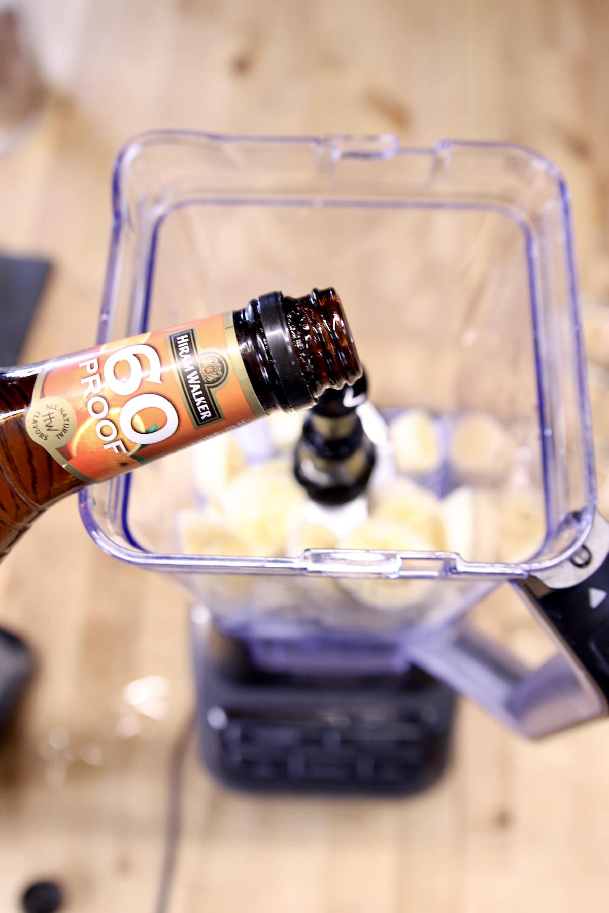 Triple Sec pouring into blender.