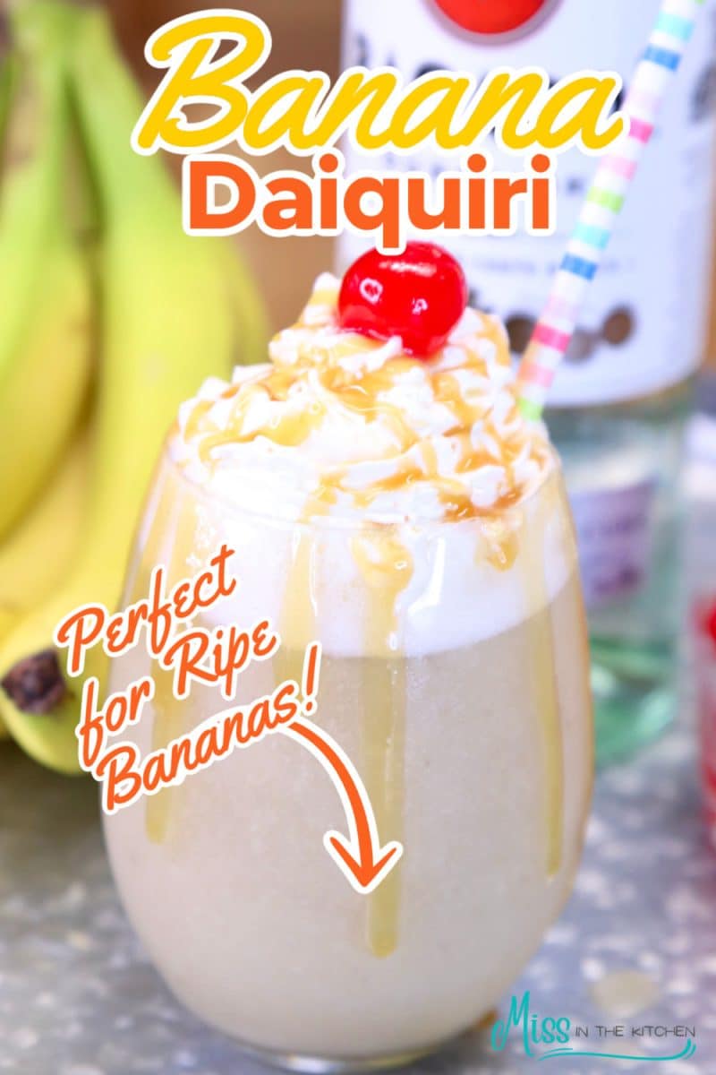 Banana daiquri with whipped cream and cherry.