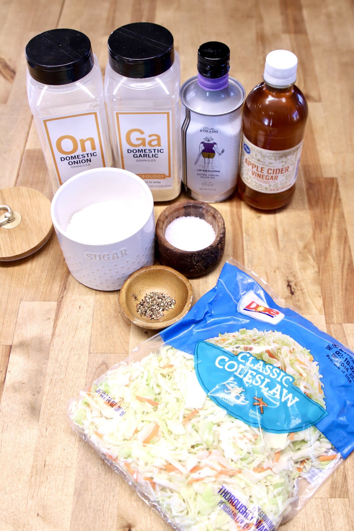 Slaw Mix with vinegar dressing - easy side dish. ingredients for no mayo coleslaw