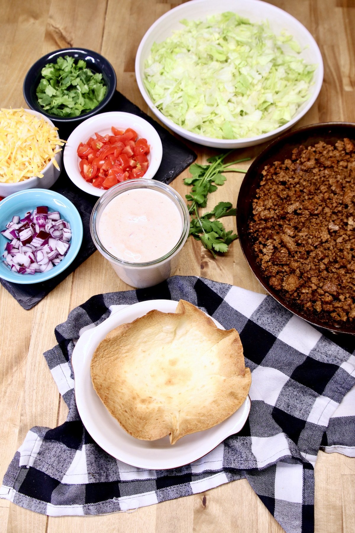 Taco Salad Ingredients ready to serve.