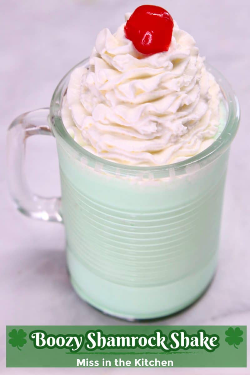 Boozy Shamrock Shakes with text overlay.