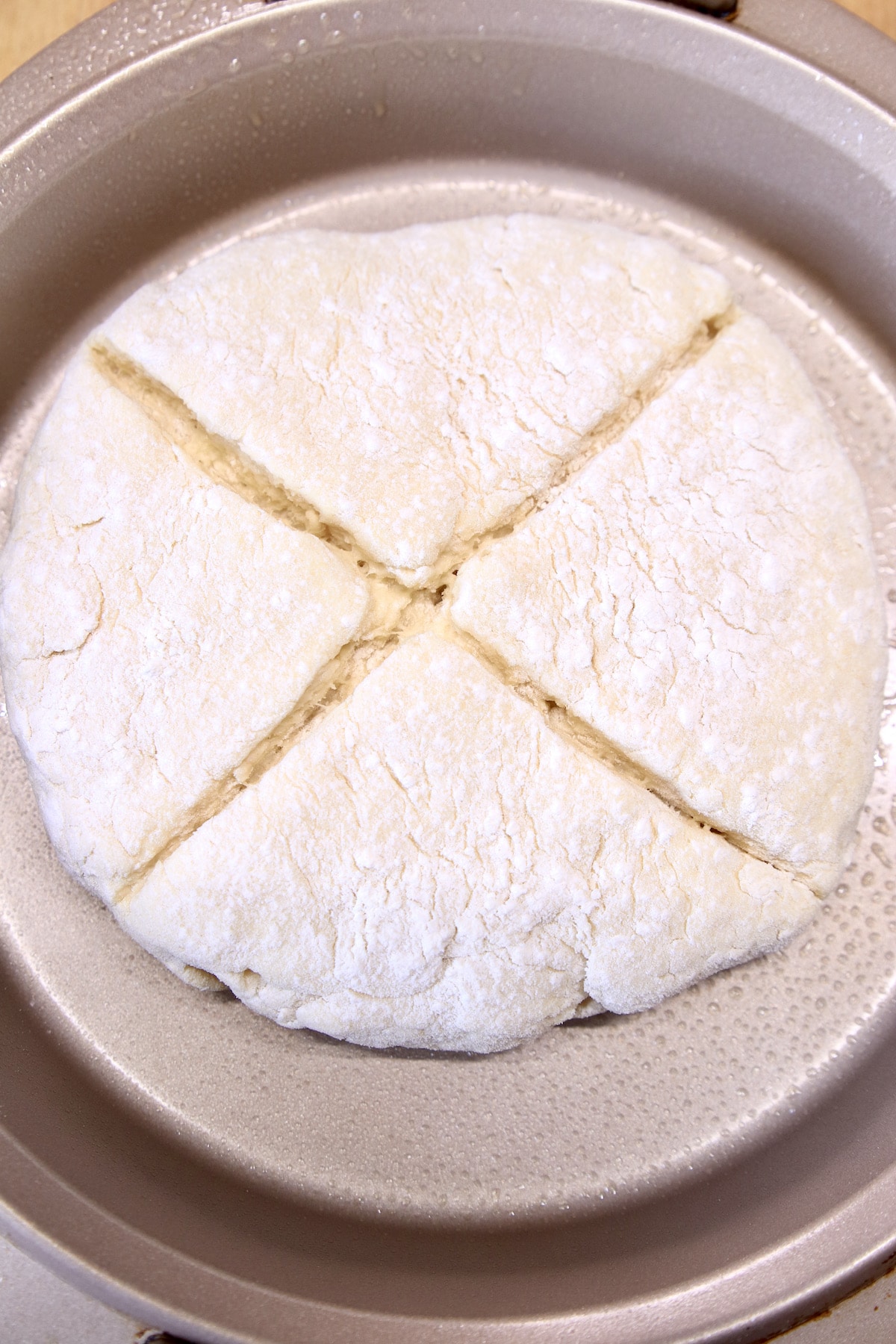 Irish Soda Bread in a pan. Not baked.
