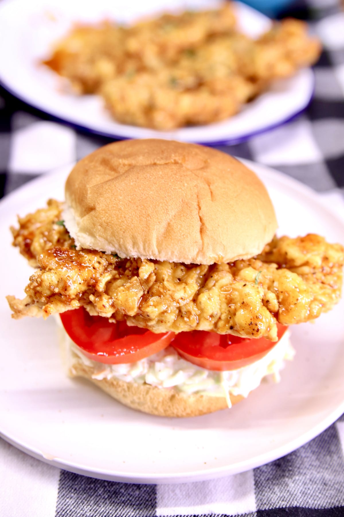 Crispy fried chicken tender sandwich.