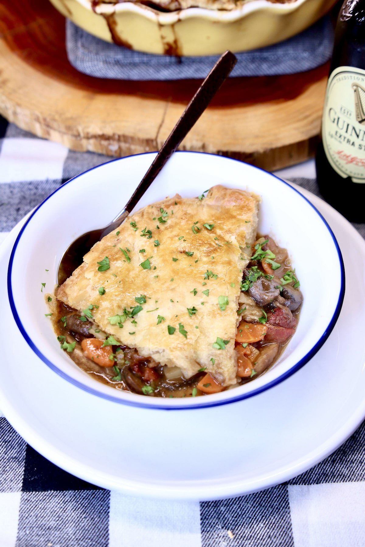 bowl of steak and mushroom pot pie. 