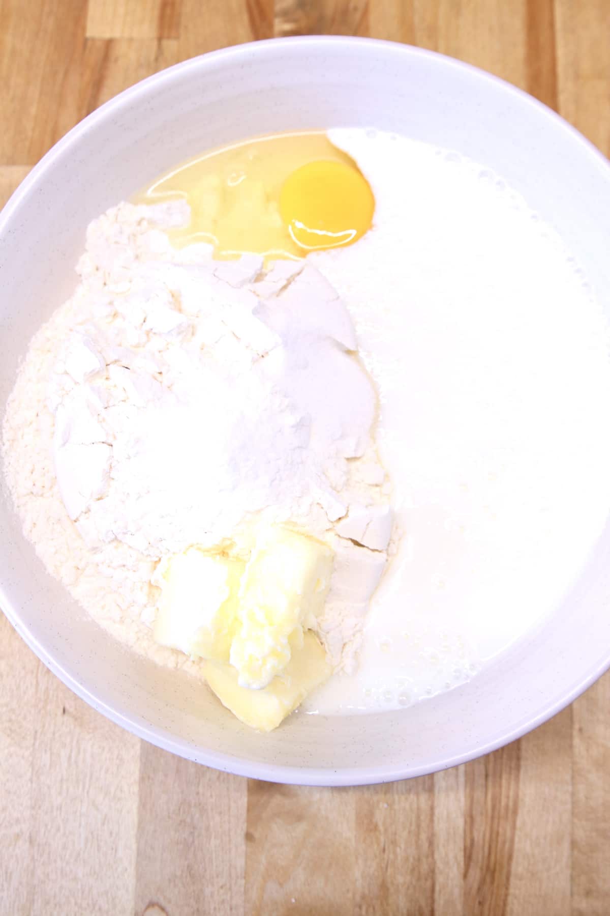 bowl with ingredients for soda bread.