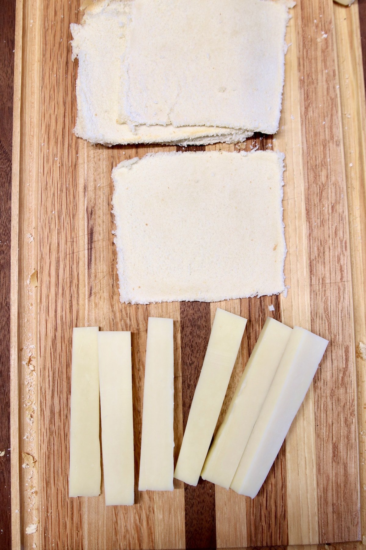 bread slices and mozzarella sticks.