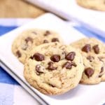 Chocolate chip toffee cookies on a plate.