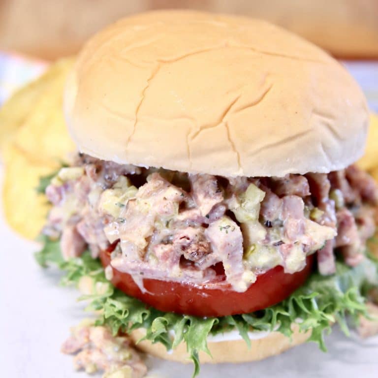 Ham Salad Sandwich with tomato and lettuce.