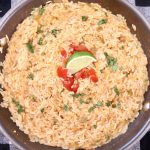 Pan of Spanish rice.