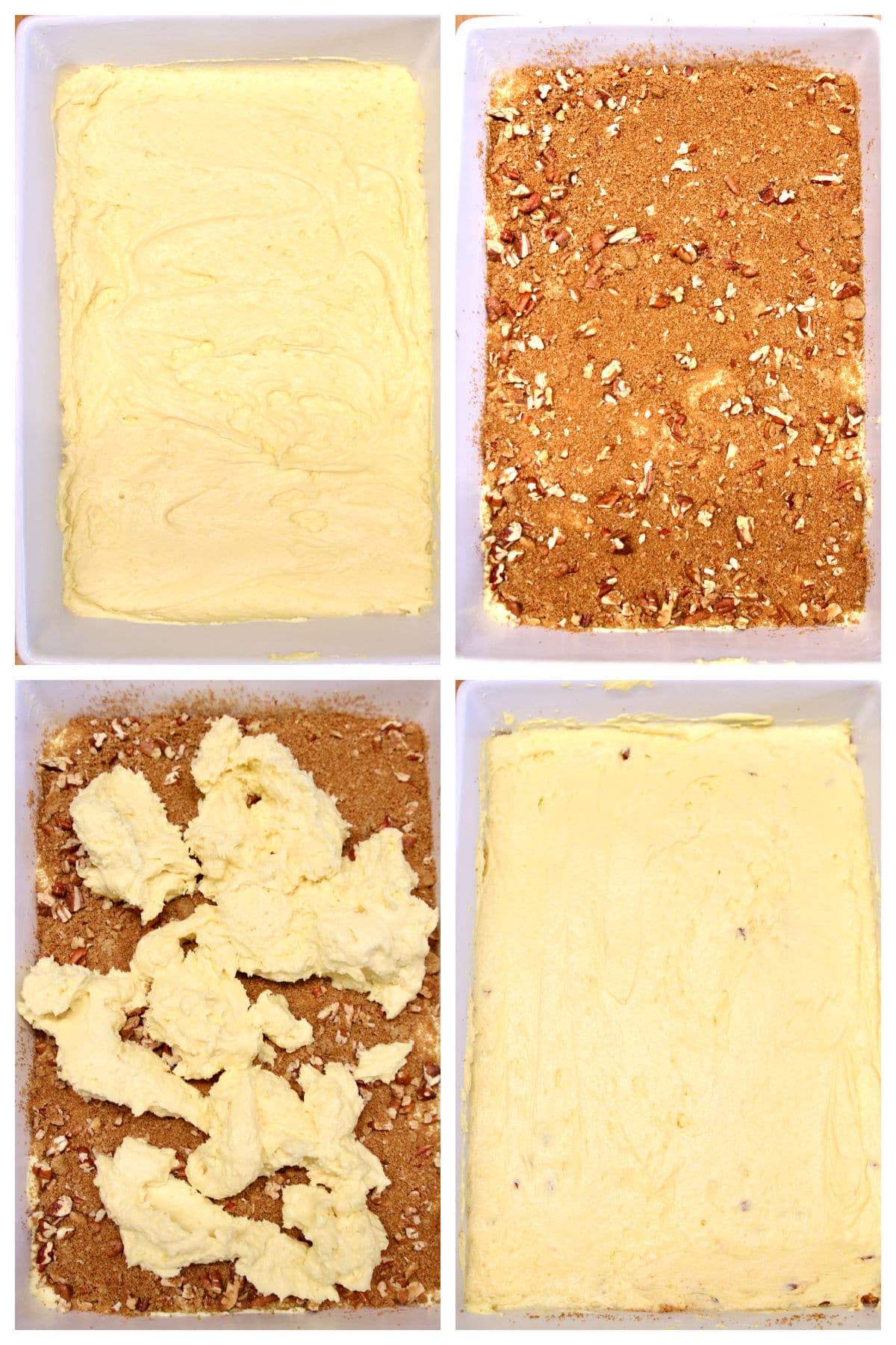 Making honey bun cake with layer of brown sugar, pecans and cinnamon.