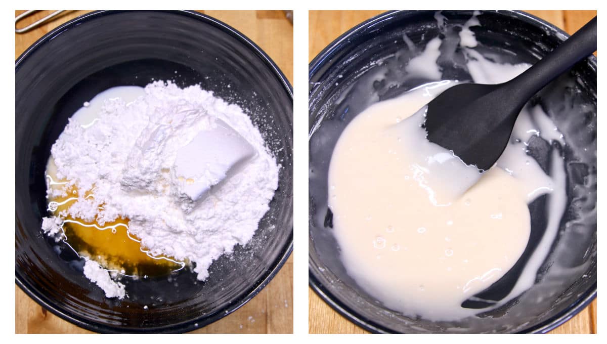 making icing for honey bun cake.