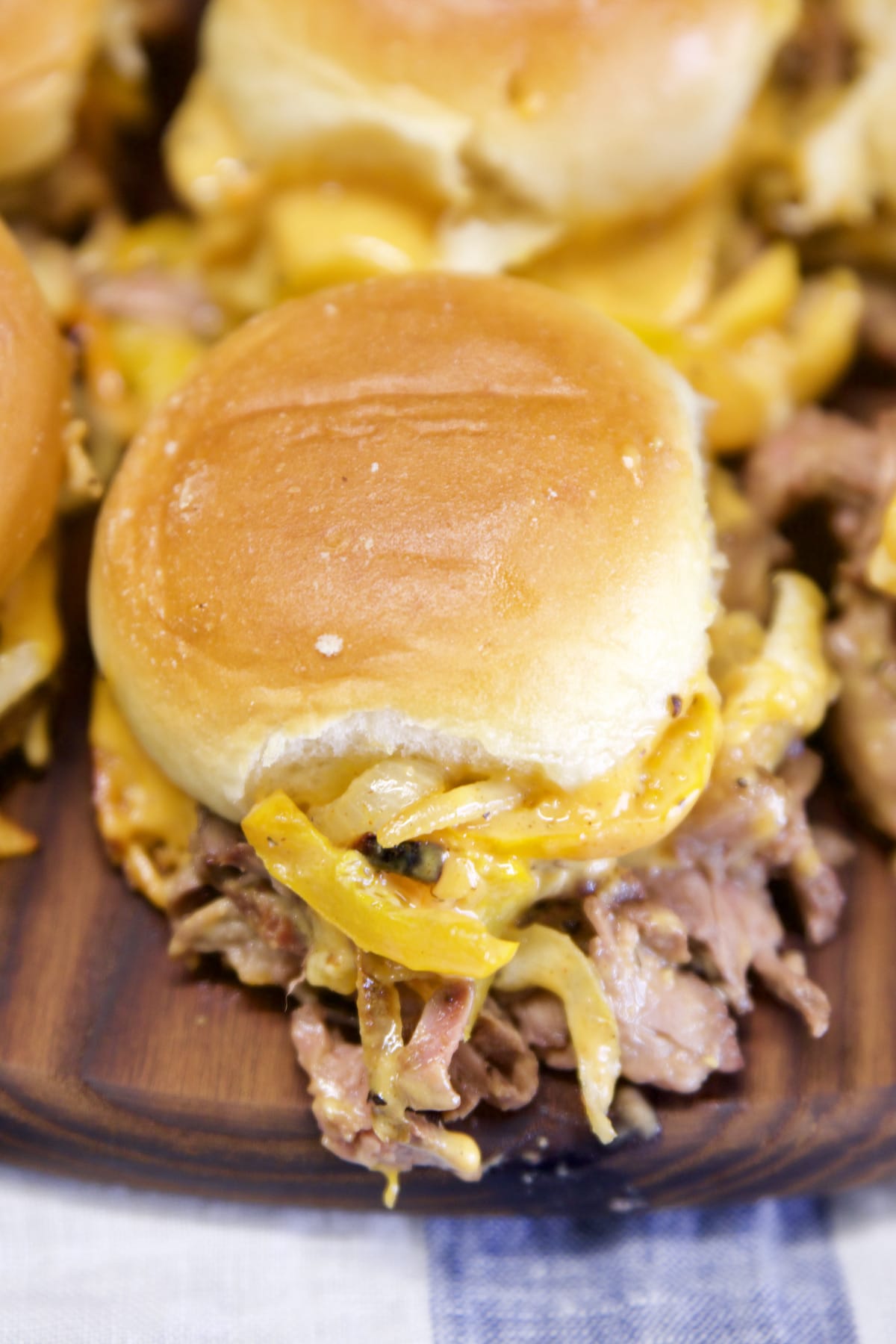 Cheesesteak Sliders closeup.