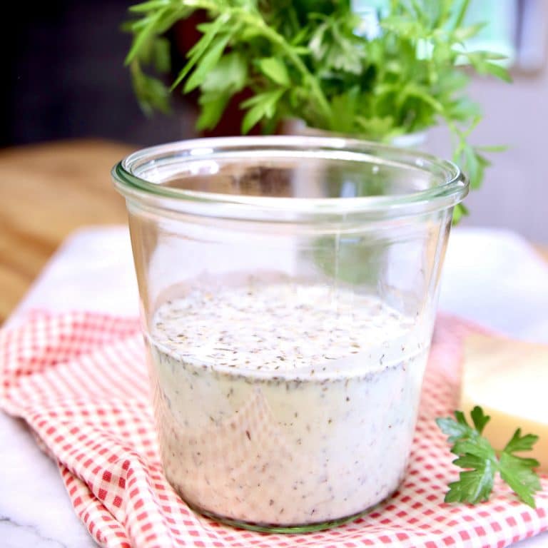 Creamy Italian Salad Dressing in a jar.