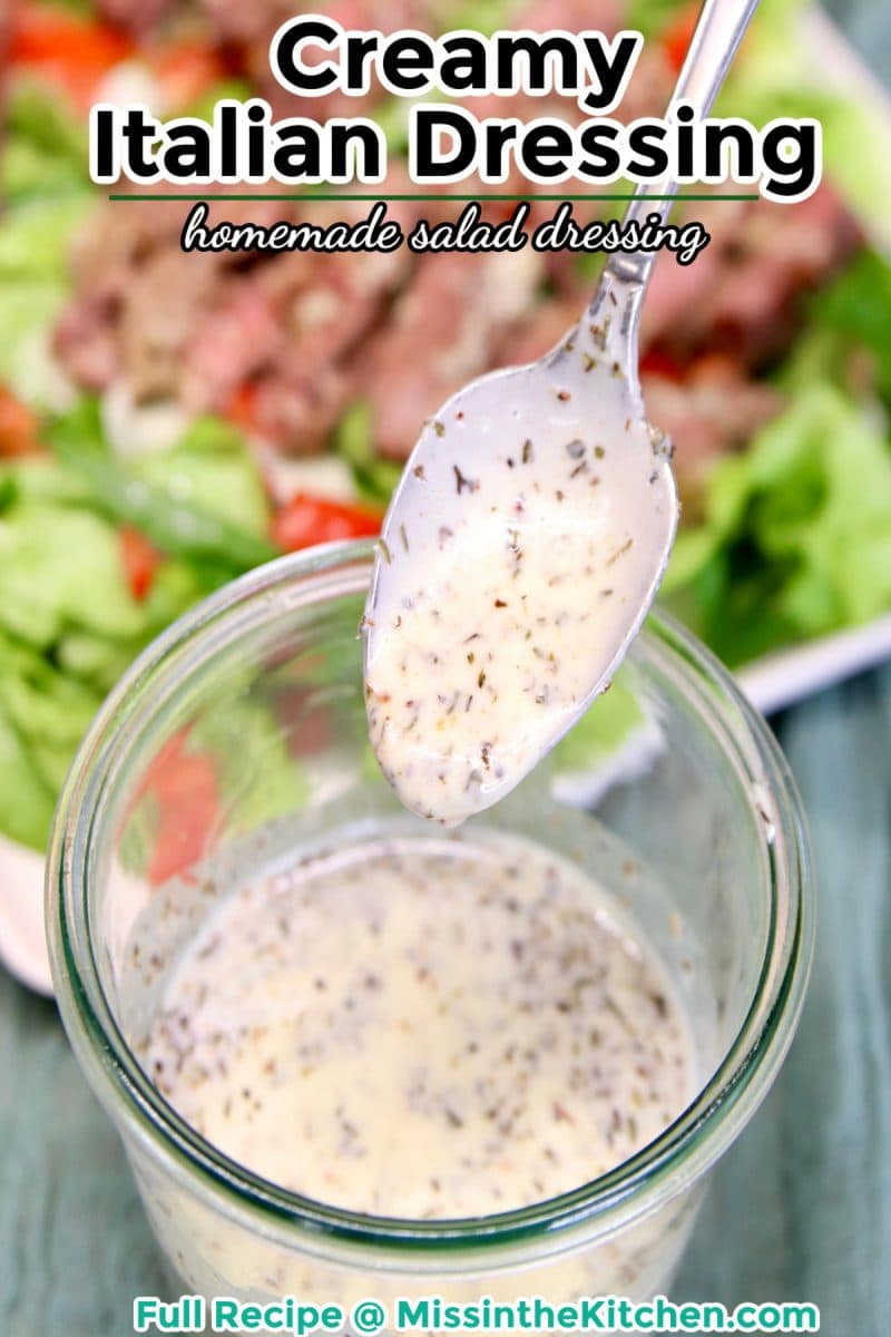 Creamy Italian Dressing on a spoon.