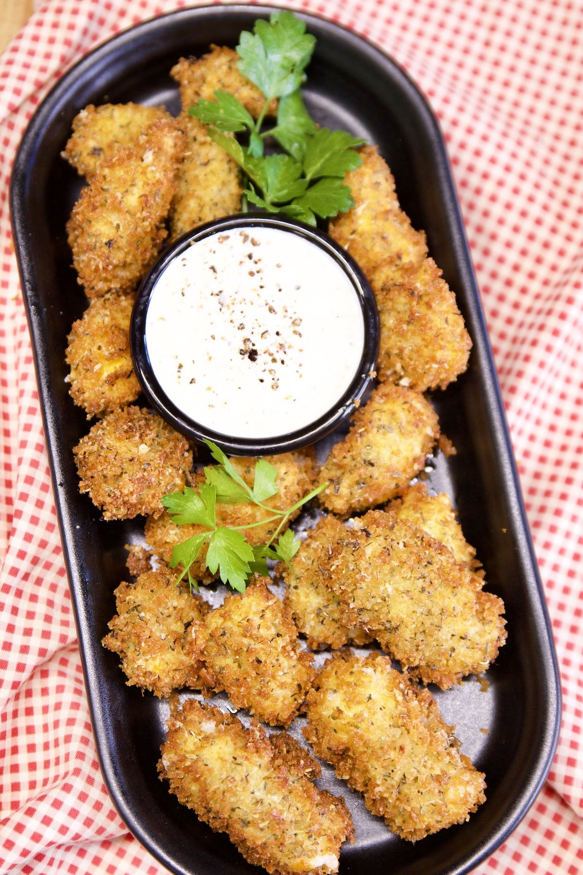 Tray of fried cheese curds.