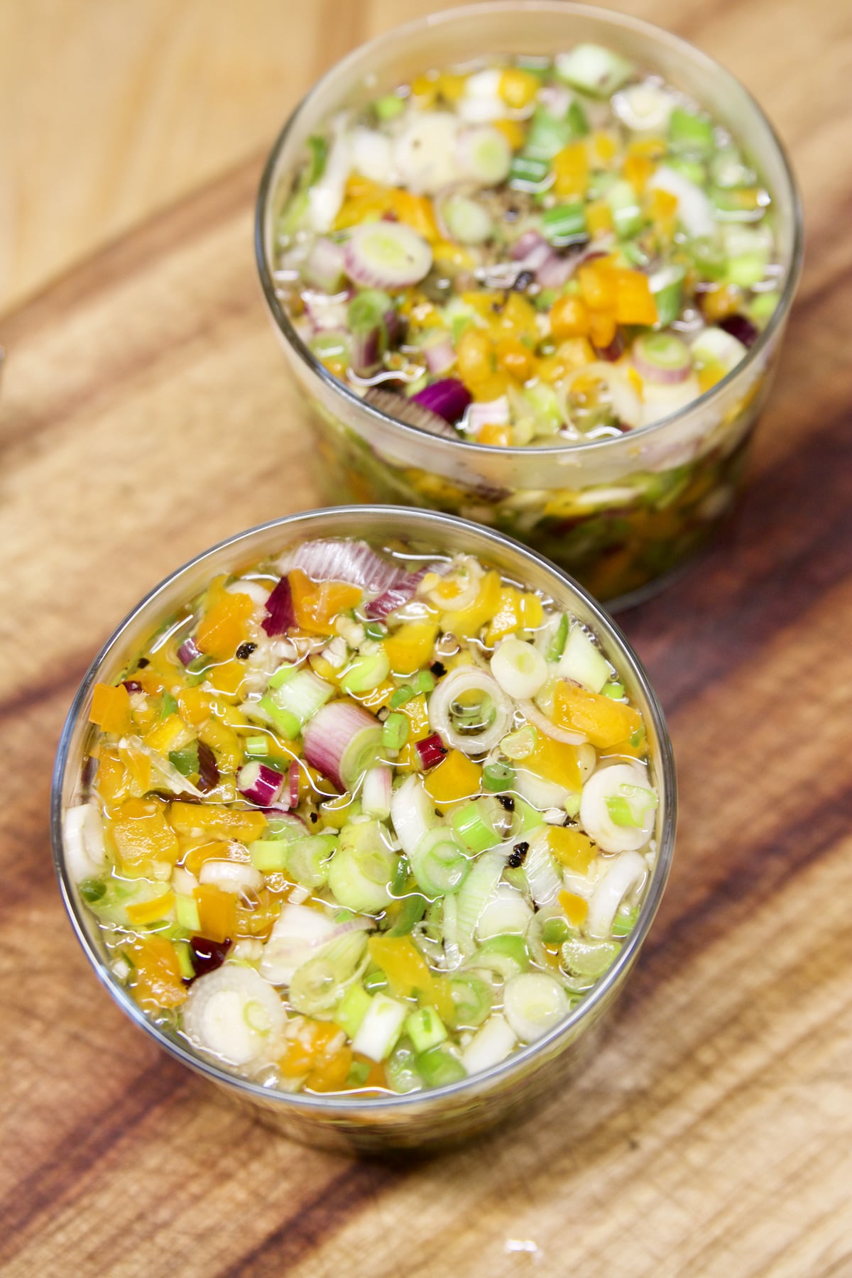 Pickled onion relish in 2 jars.