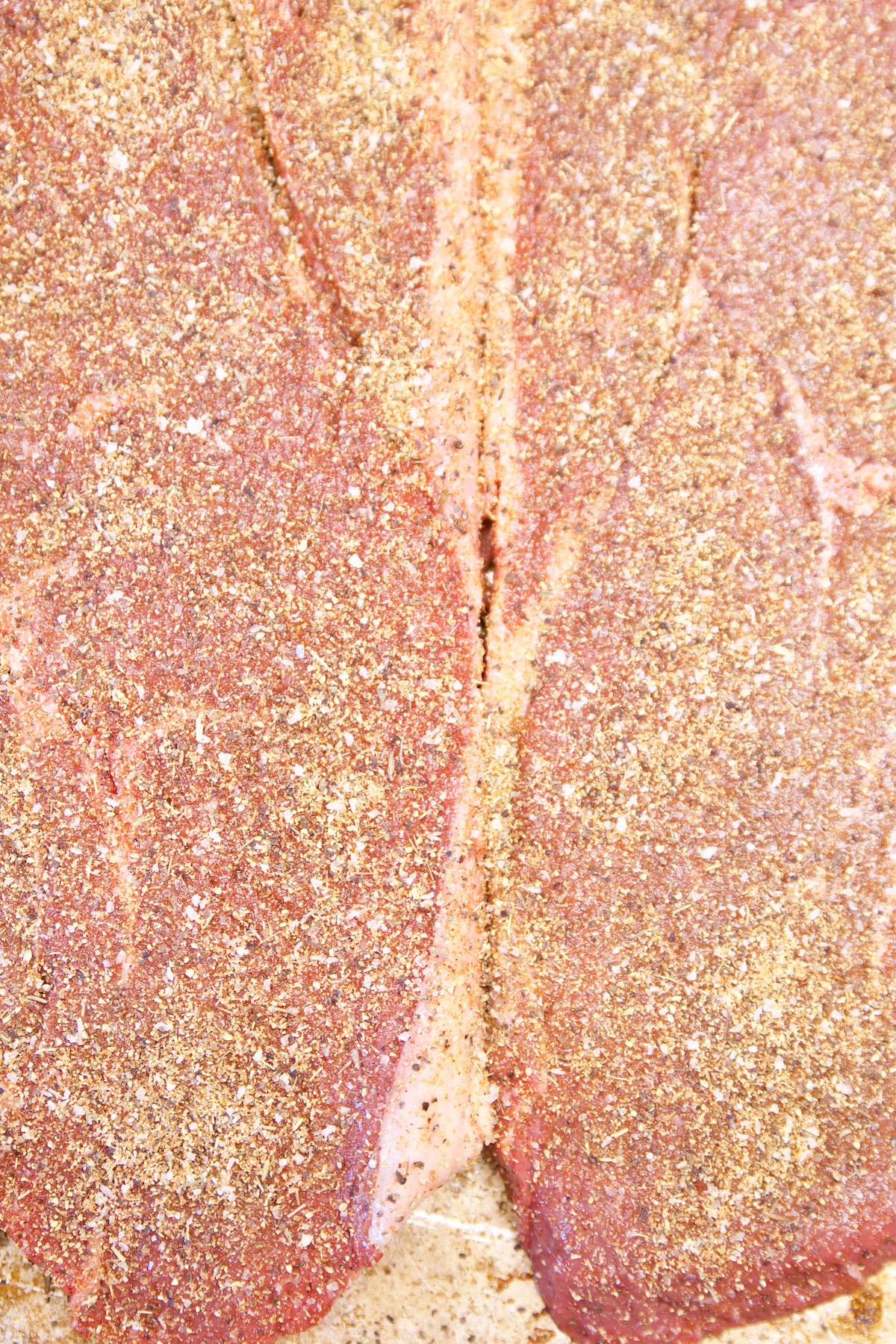 Sirloin steak with dry rub.