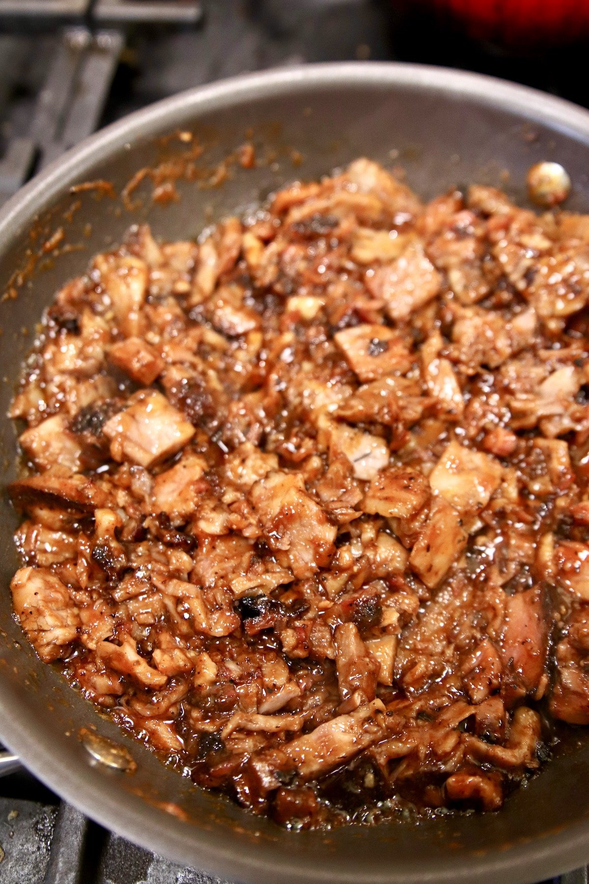 BBQ chopped brisket in a pan.