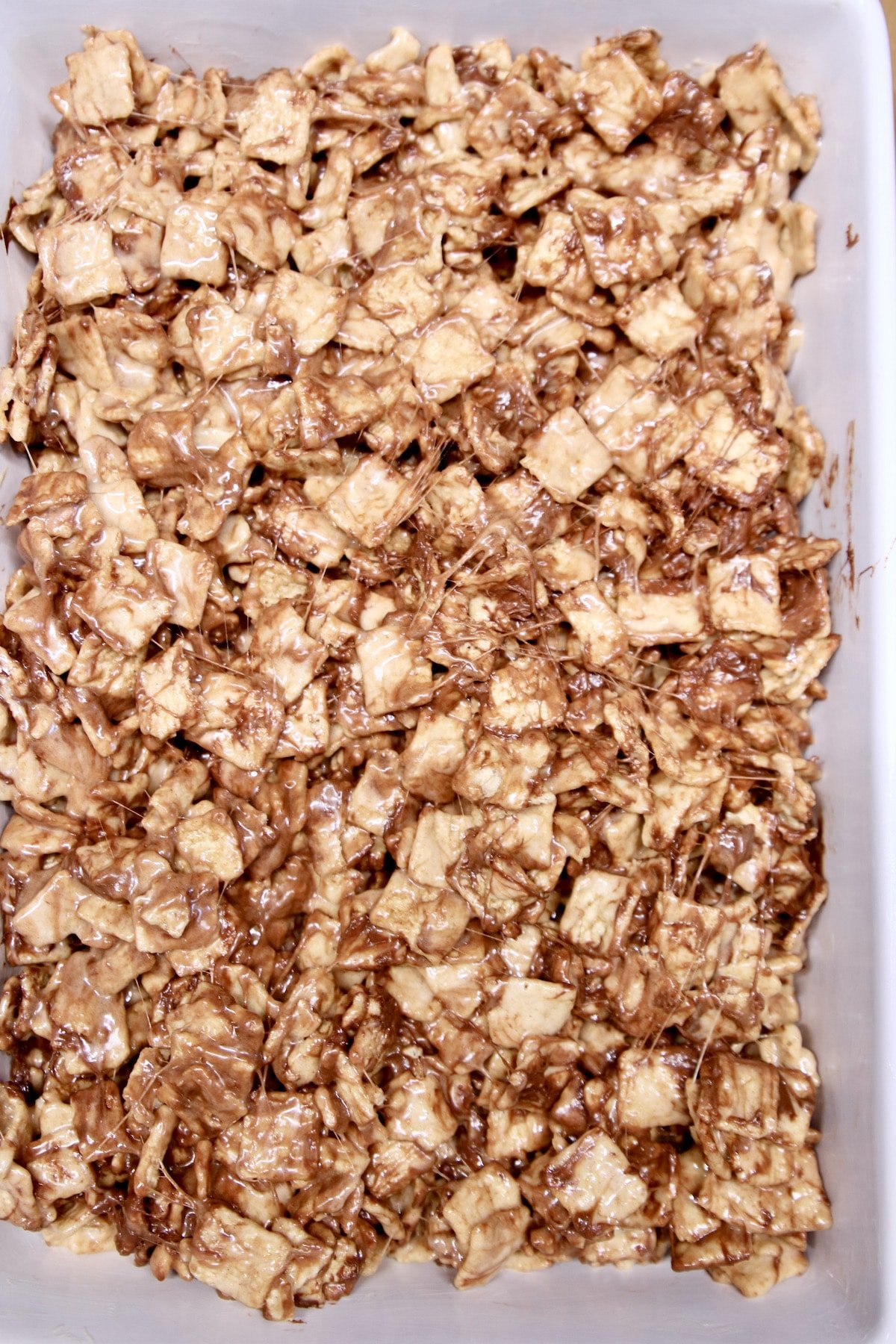 Pan of cereal marshmallow treats.