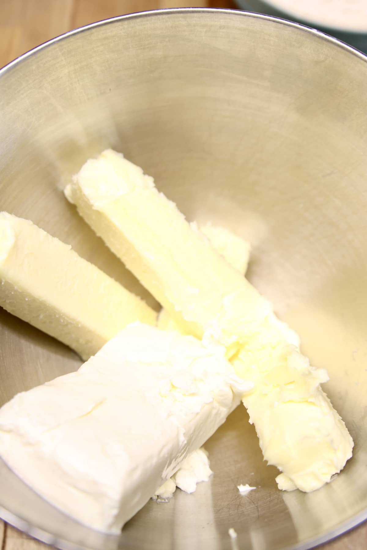Butter and cream cheese in a bowl.