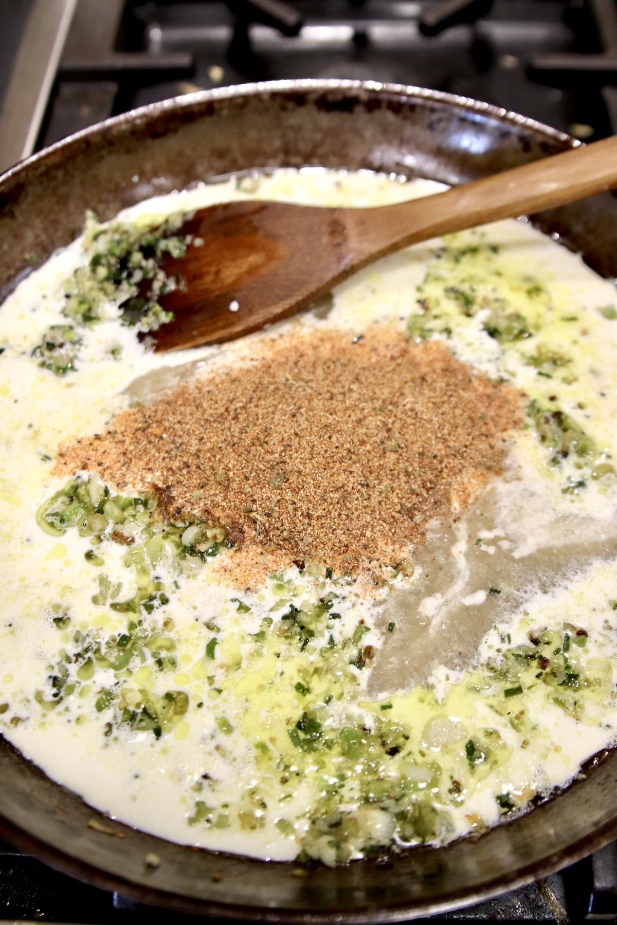 Making Creamy Cajun Sauce for pasta.