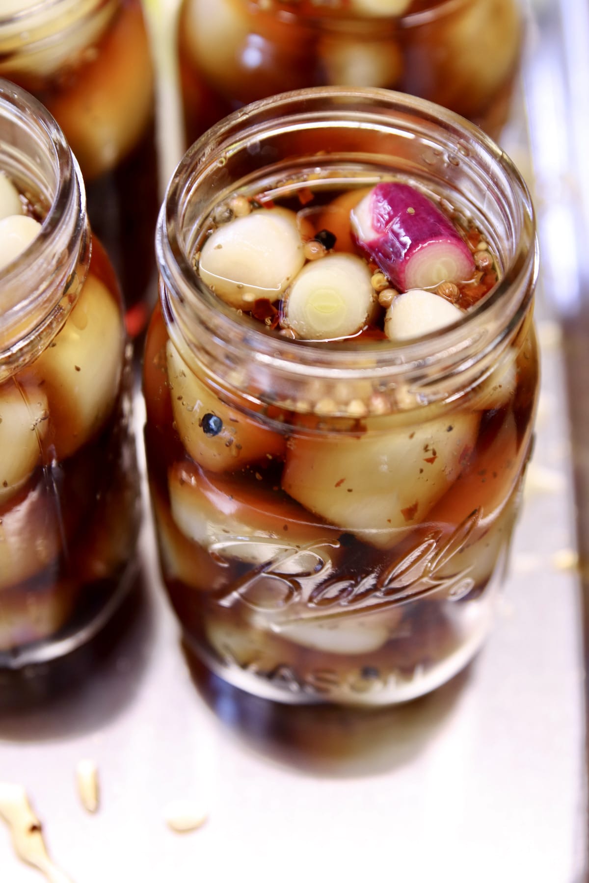 English Brined onions in jars.
